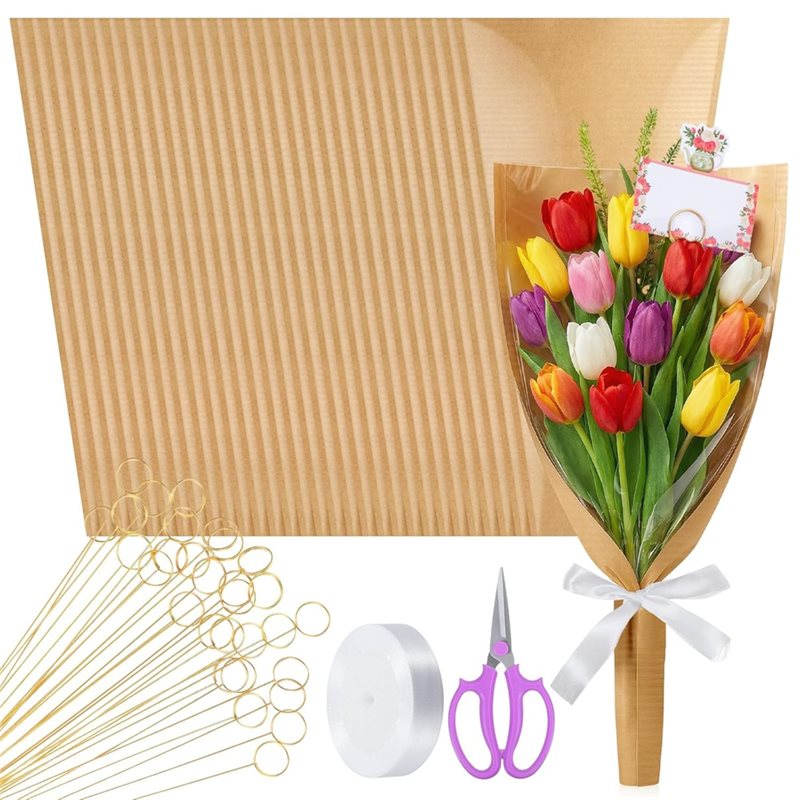 Florist Supply Ribbon - 【フィッティング】花屋用包装用品 - 花袋100枚、フラワーカードホルダー50個、リボンと花束包装用ハサミ