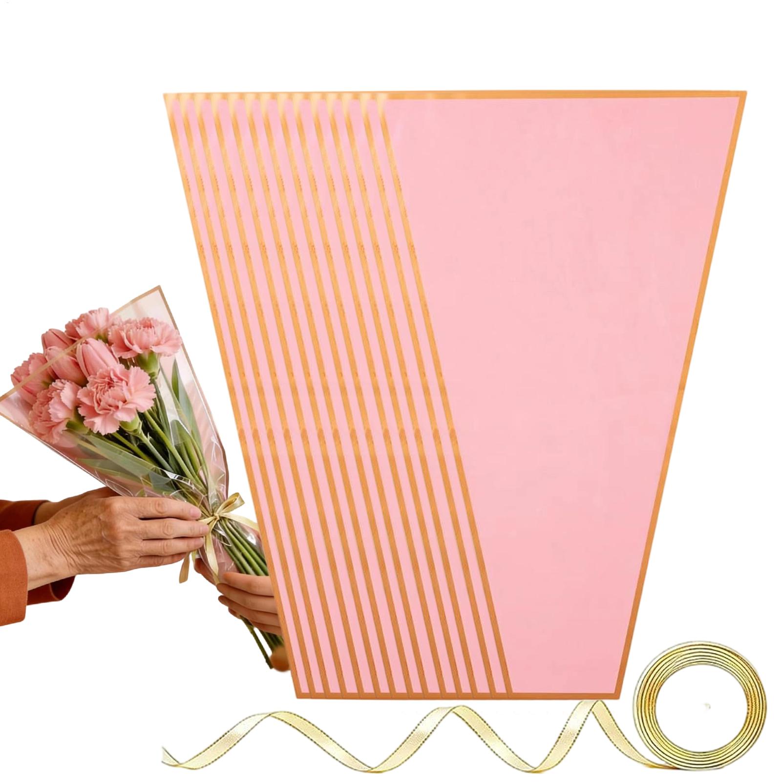 Florist Supply Ribbon - フラワーラッピングバッグ 50枚入り リボン付き 花屋用品 フラワーブーケスリーブ ラッピングバッグ