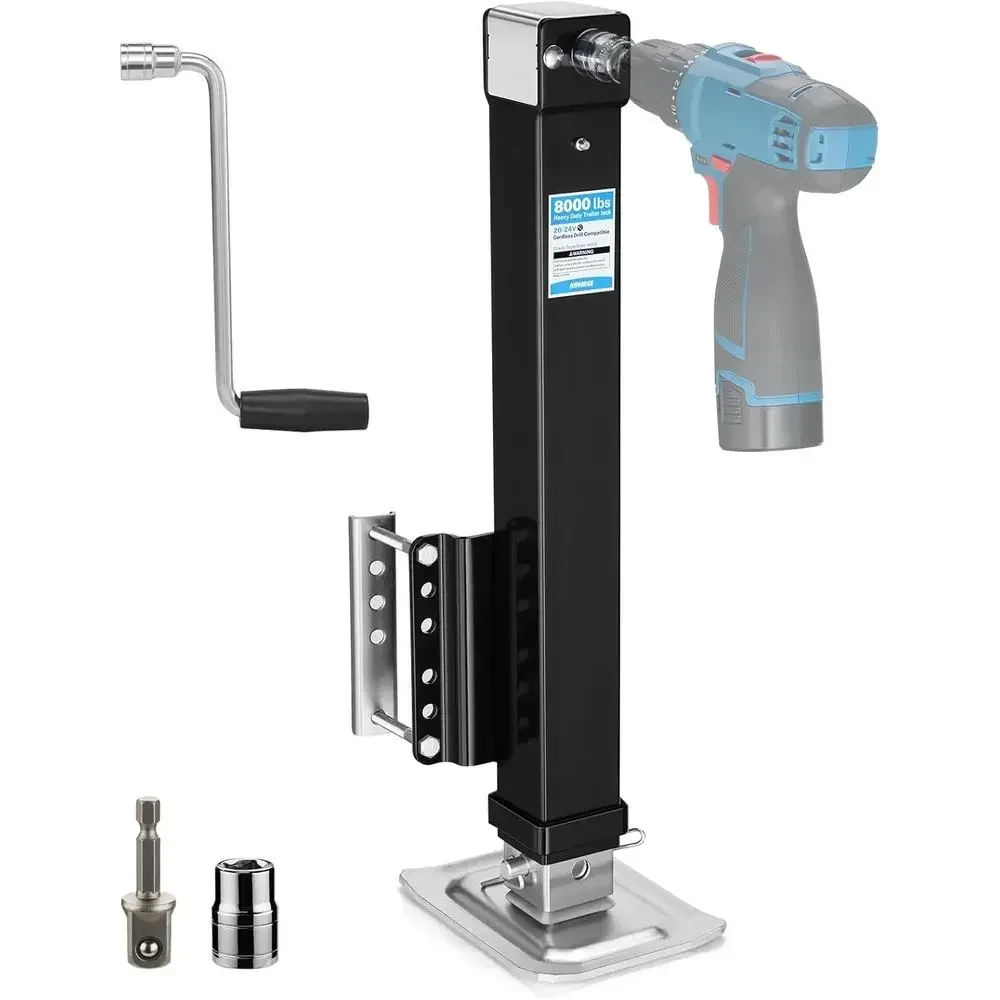 B&J Florist Supply Nyc - 8000ポンド対応トレーラージャッキ、ヘビーデューティー、20-24V電動ドリル式、RVタングジャッキ用調整可能ボルト、ドロップレッグ＆ハンドル付き（B用）