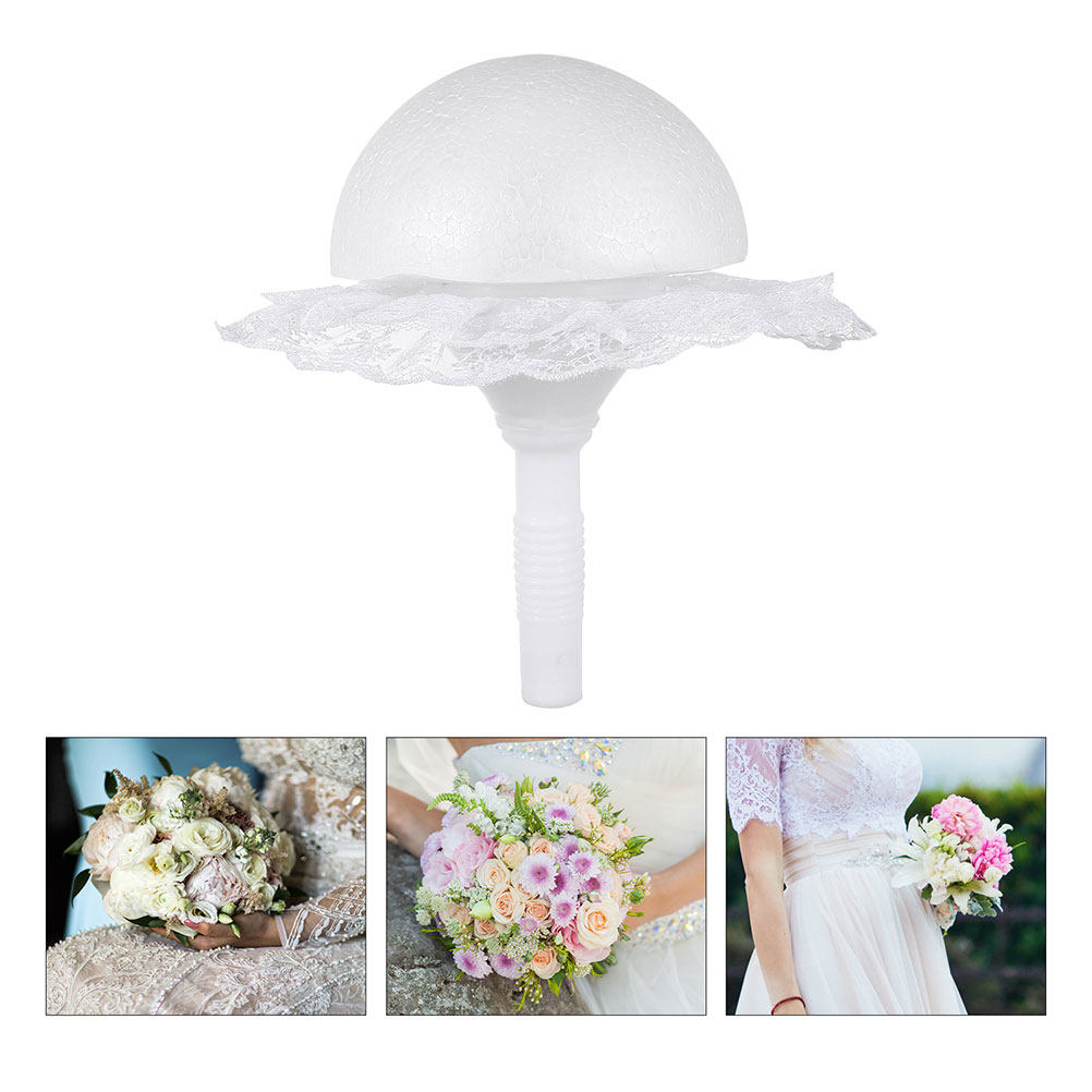 Bouquet Holder Foam - 1セット ハーフボールフォームブーケホルダー レース装飾 ブライダルブーケハンドル ウェディングパーティー用品 フラワーアレンジメント
