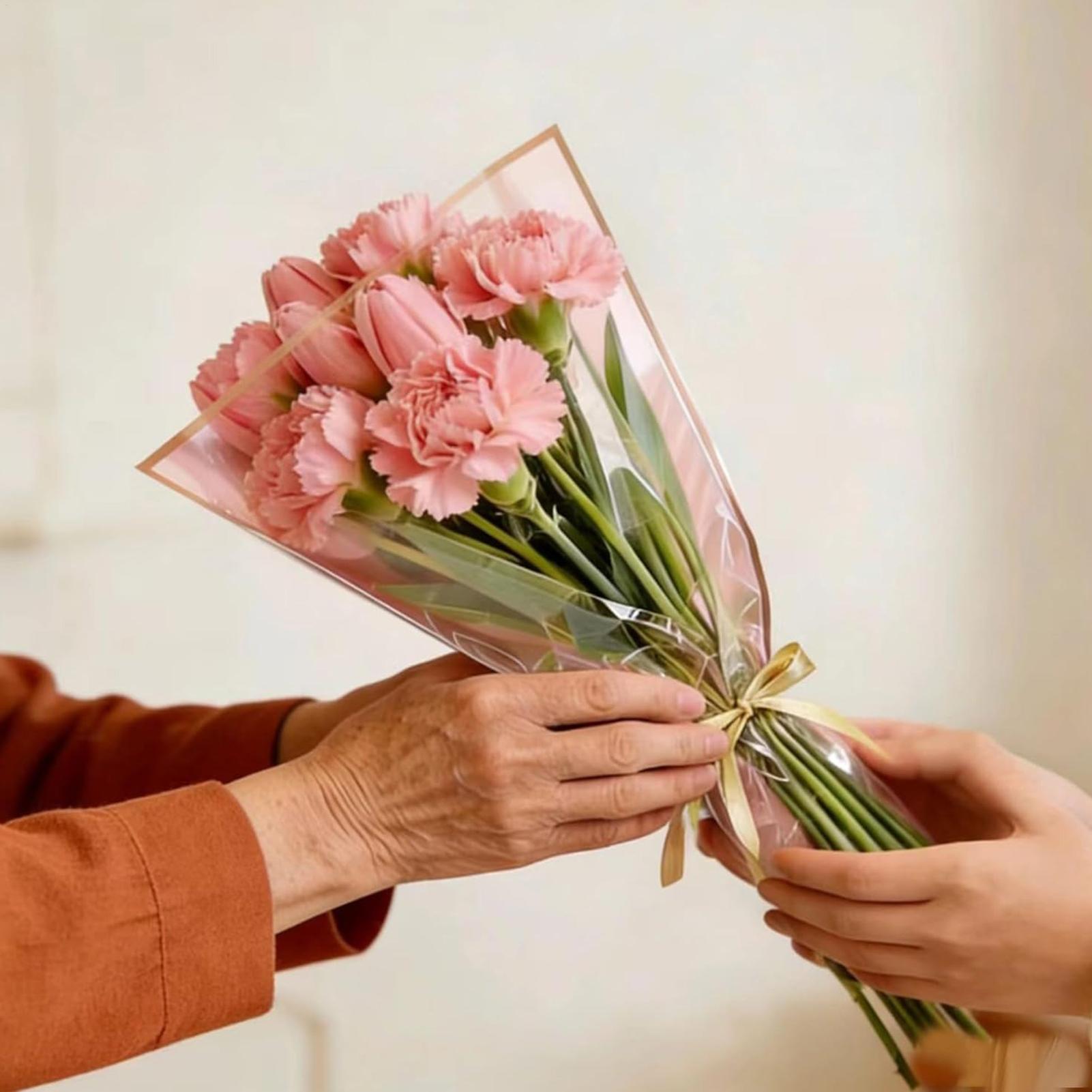フラワーラッピングバッグ 50枚入り リボン付き 花屋用品  - Florist Supply Ribbon のレビューと価格